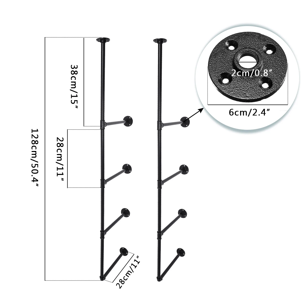 

2pcs 4 layer Industrial Retro Style Bookshelf DIY Wall Ceiling Mounted Storage Shelves Bracket Iron Pipe Shelf Black Home Decor