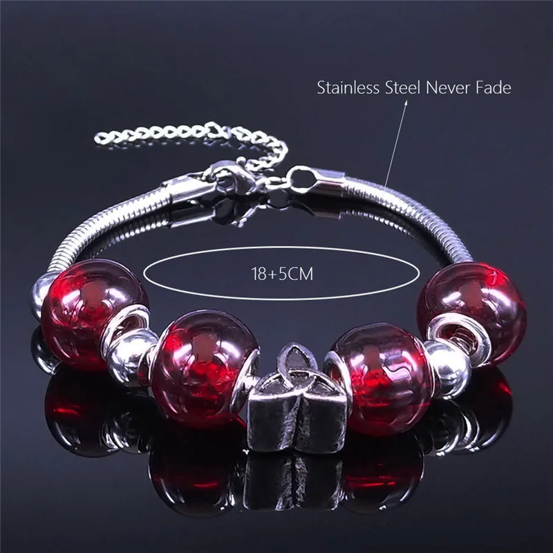 

AFAWA American Flag Heart Red Glass Stainless Steel Bead Bracelet Women Silver Color Chain Bracelets Jewelry pulseira BXS01