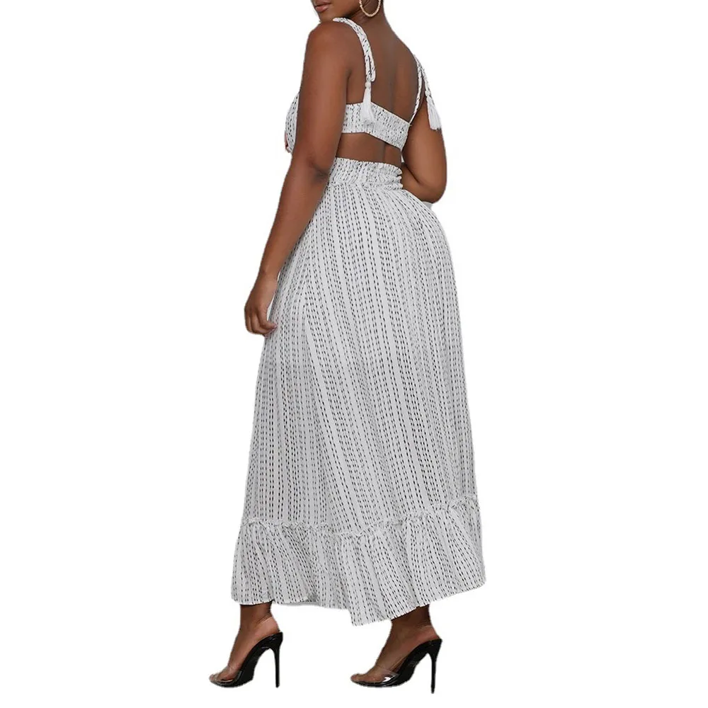 

Europe America 2021 Summer New Fashion Temperament Commute Dots High Waist Backless Sexy Women's Dress Loose Casual