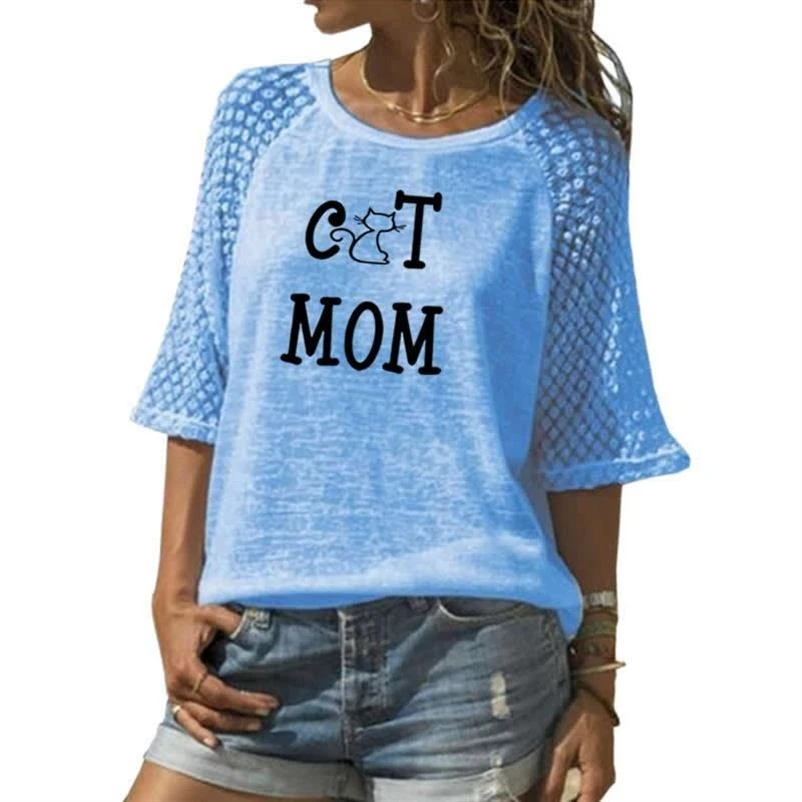 Модная футболка для девочек и женщин на шнуровке Круглый вырез горловины кошка