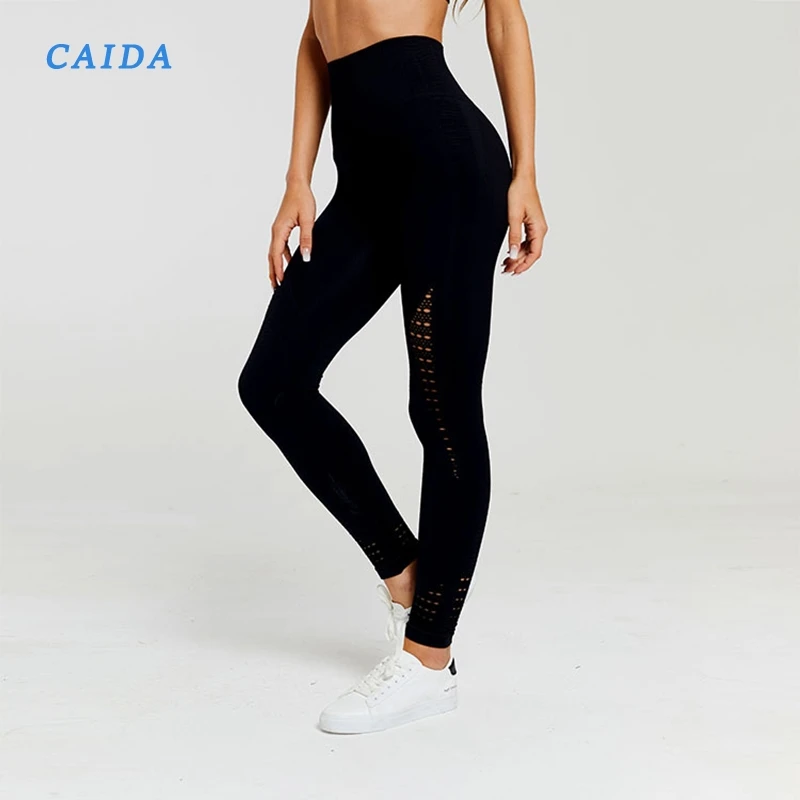 CAIDA Бесшовные штаны для йоги с высокой талией ажурные сетчатые спортивные