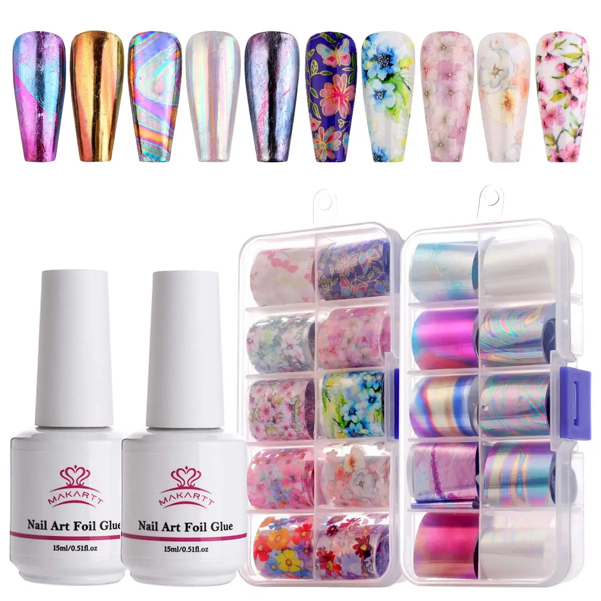 Makartt Nail Art Клей для фольги гель с наклейками набор розовых цветов металлический