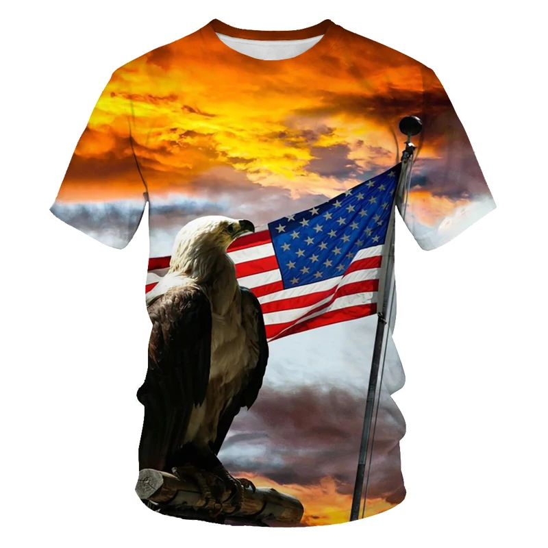 

2021 new 3D printing men and women couple casual daily eagle T-shirt short-sleeved Harajuku solid color top 3D printing