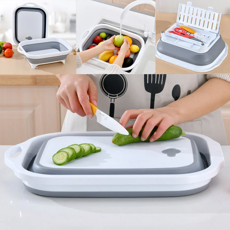 

Foldable Multi-Function Chopping/Chopping Board Foldable Colander Vegetable Fruit Basket Bowl Kitchen Organizer StorageTray Tool