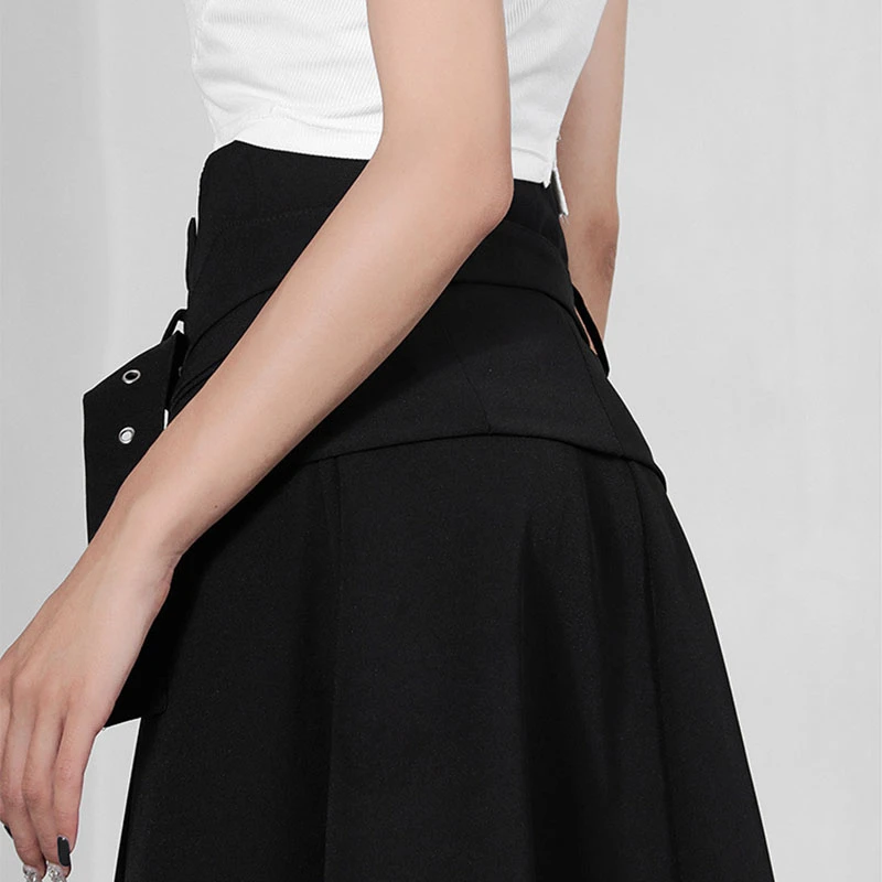 

SeeBeautiful Simple High Waist Button Belt A-line Half-body Skirt Woman Summer 2020 New Fashion Tide L720