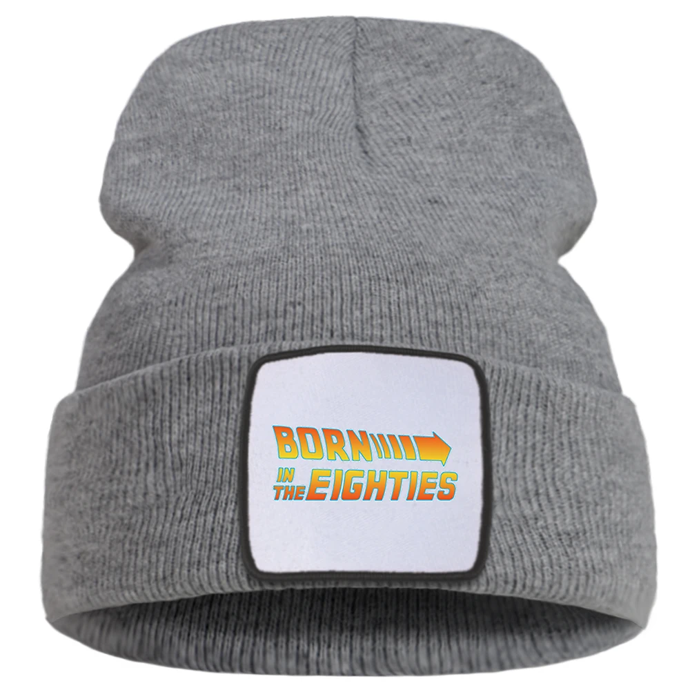 

Born In The Eighties Personalized Letter Printing Men Knit Hats Street Fashion Warm Women Winter Hat Simple Casual Caps For Boys