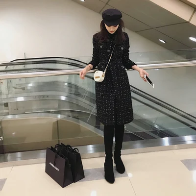 Модное шерстяное пальто для женщин женские Повседневное длинные твидовое новая