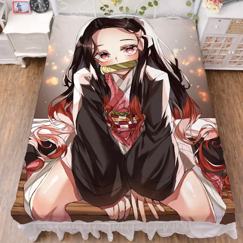 

2019-March update Japanese Anime Demon Slayer: Kimetsu no Yaiba Milk Fiber Bed Sheet & Flannel Blanket Summer Quilt 150x200cm