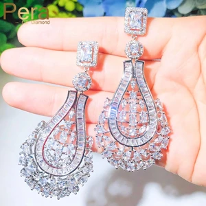 Серьги-подвески Pera E578 женские, элегантные длинные серьги-подвески со сверкающими белыми кристаллами с фианитами, Ювелирное Украшение для вечеринок