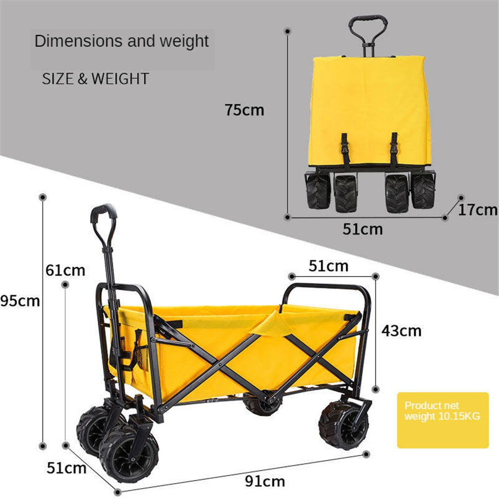 

LISM Folding Wagon Cart Utility Camping Grocery Canvas Fabric Sturdy Portable Rolling Buggies Outdoor Garden Sport Heavy Duty