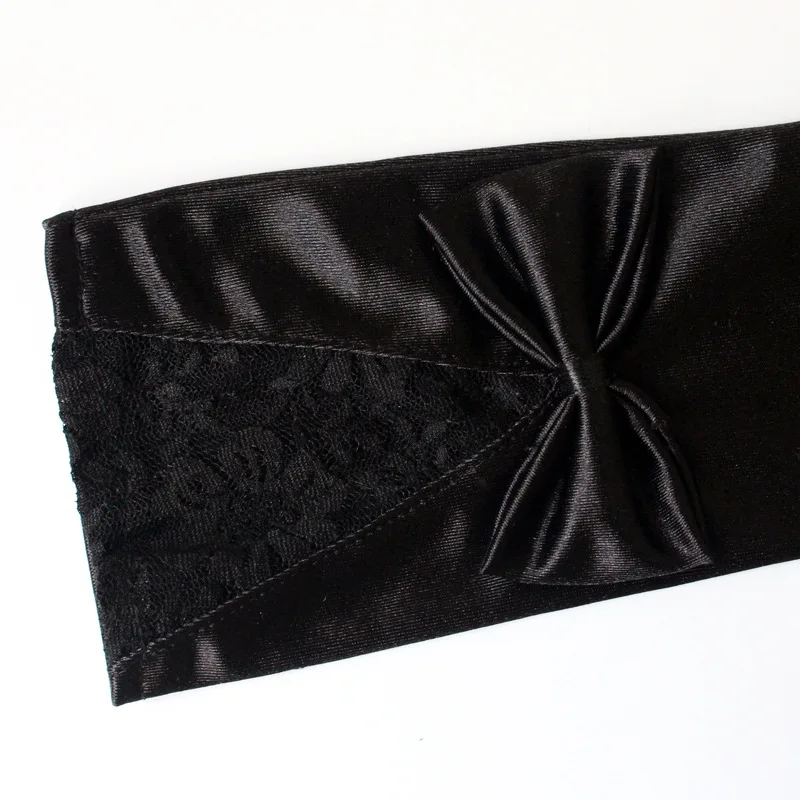 Женские длинные кружевные атласные перчатки с черным бантом для танцев и