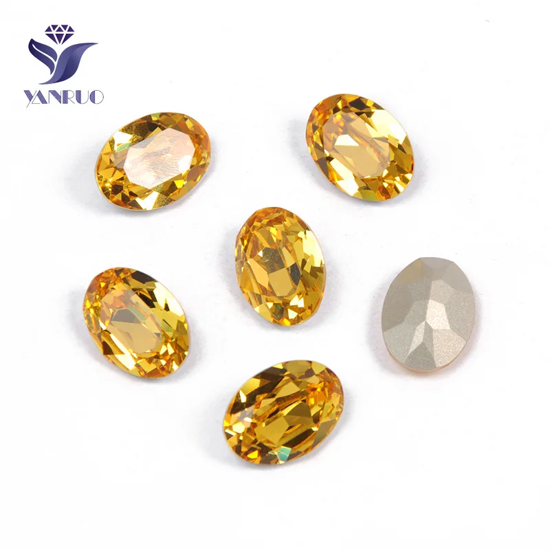 Light Topaz Yanruo 4120 Овальные Стеклянные Стразы Самоцветы DIY шитье кристаллы Декоративные Камни Точка назад пришитые Стразы для украшения для одежды - Цвет: Light Topaz