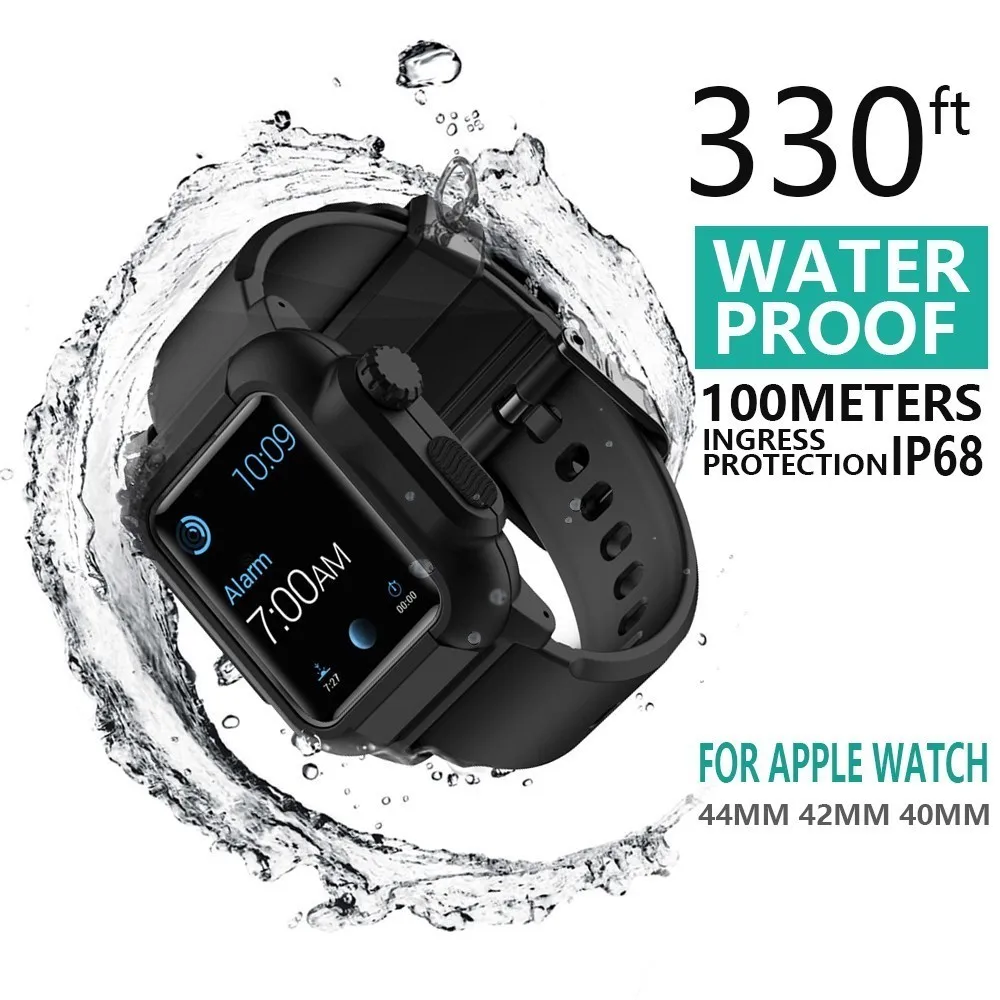 Водонепроницаемый чехол для Apple Watch Series 2 3 4 ремешки iWatch 42 мм силиконовый браслет 44
