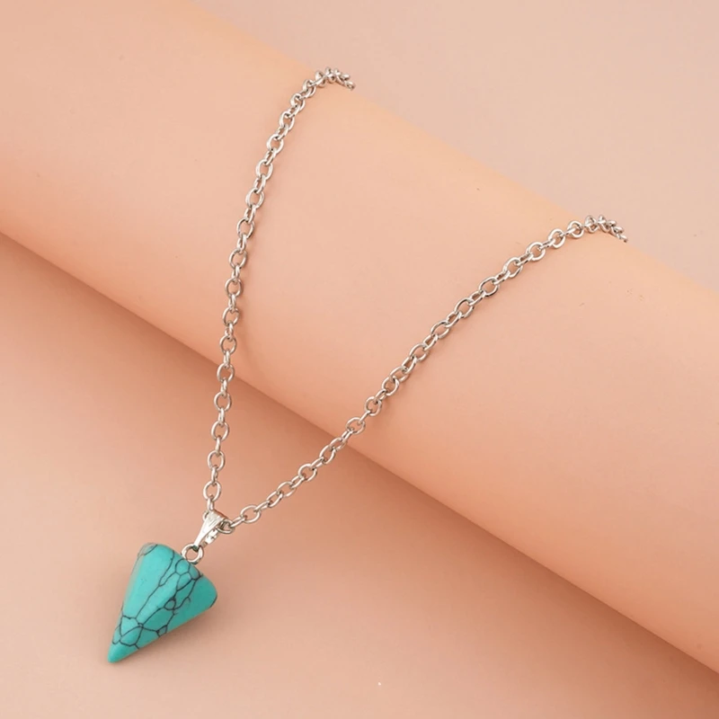 

Natural Crystal Necklace Hexagon Cone Pendant Necklace Clavicle Chain Xmas Gift
