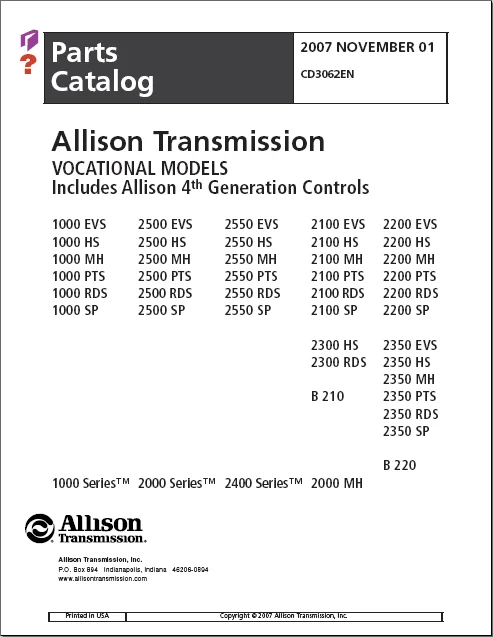 Каталог деталей коробки передач Allison|parts catalog|catalog parts |