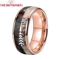 8mm 6mm dear antler ring men women rose gold tungsten wedding rings with zebra wood antler arrows inlay 8mm comfort fit