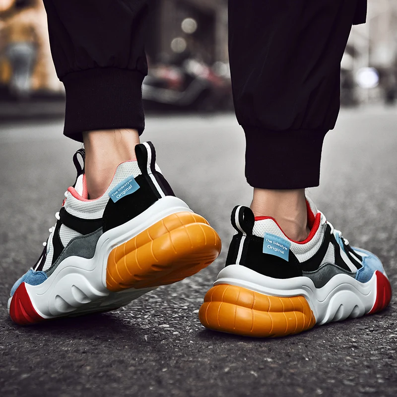 Newest Male shoes White chunky Sneakers Lace up New Casual Shoes Comfortable Breathable Fashion Mesh Ultralight Walking Footwear | Обувь