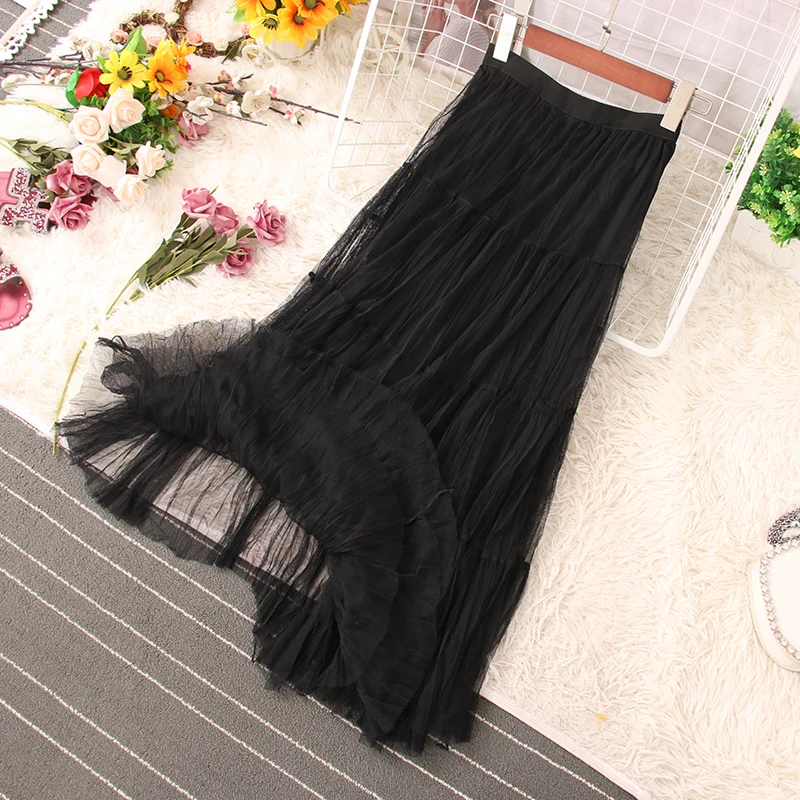 

skirts female long pleated skirt in the early autumn gauze skirt of tall waist skirt 2021 autumn/winter chic skirt