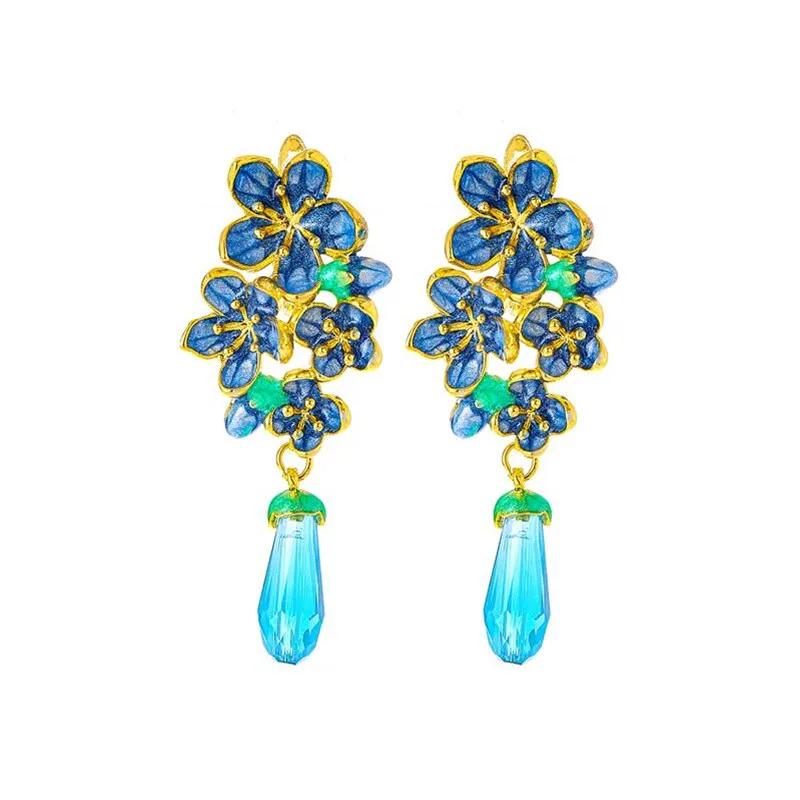 

New fashion exquisite luxury blue petal zircon earrings female elegant noble banquet accessories holiday gifts wholesale