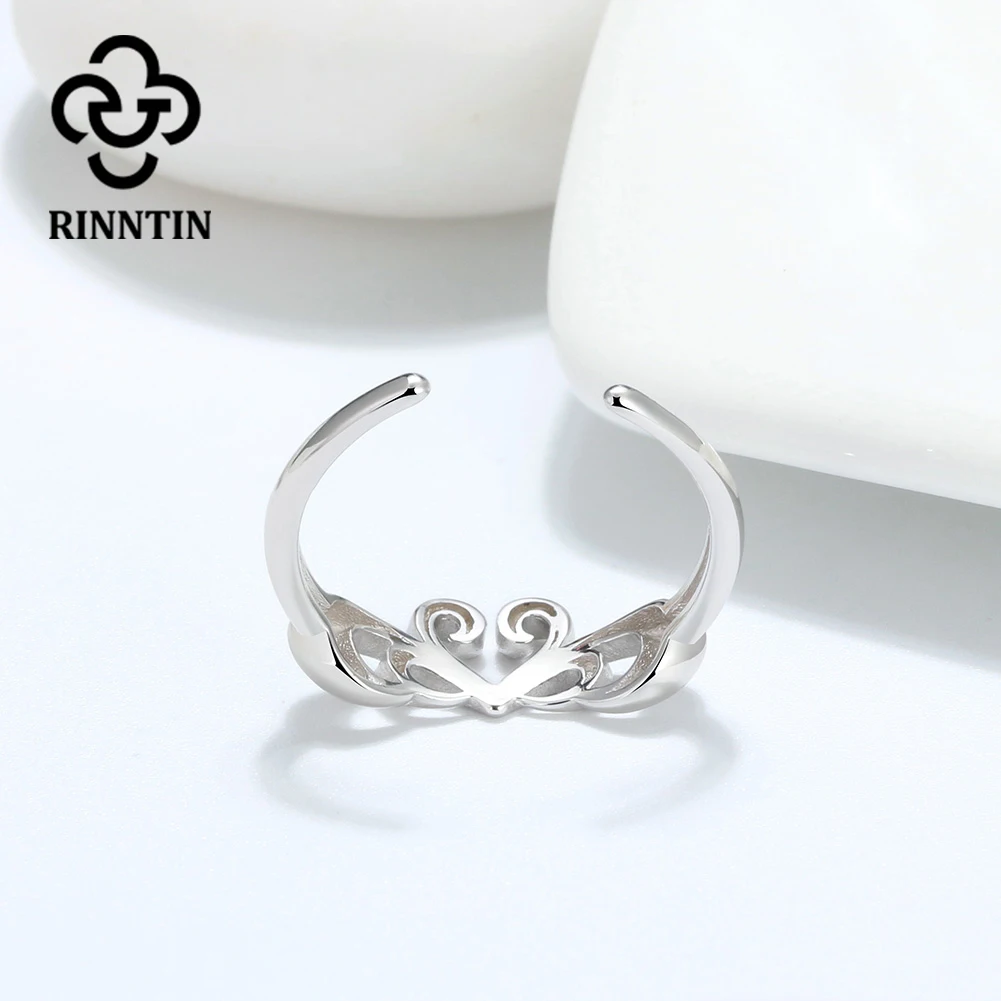 Rinntin 925 Серебряное пустое сердце кольцо для женщин Король любви обручальные