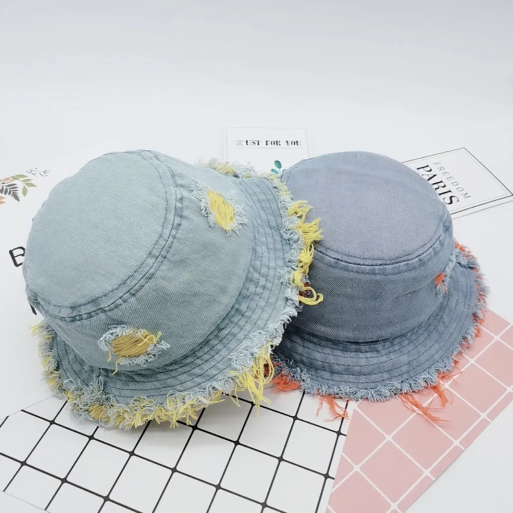 Детская летняя шапка милая мягкая джинсовая шляпа с принтом в рыбацком стиле для