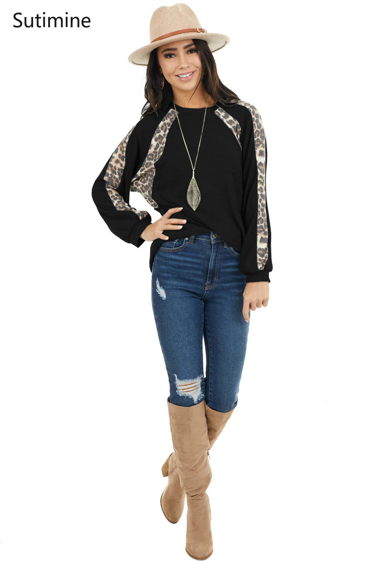 

New Leopard Patchwork Long Sleeve Blouse Women Elegant Spring Casual Loose Oversized Shirt Female Sweatshirt Female Pullover