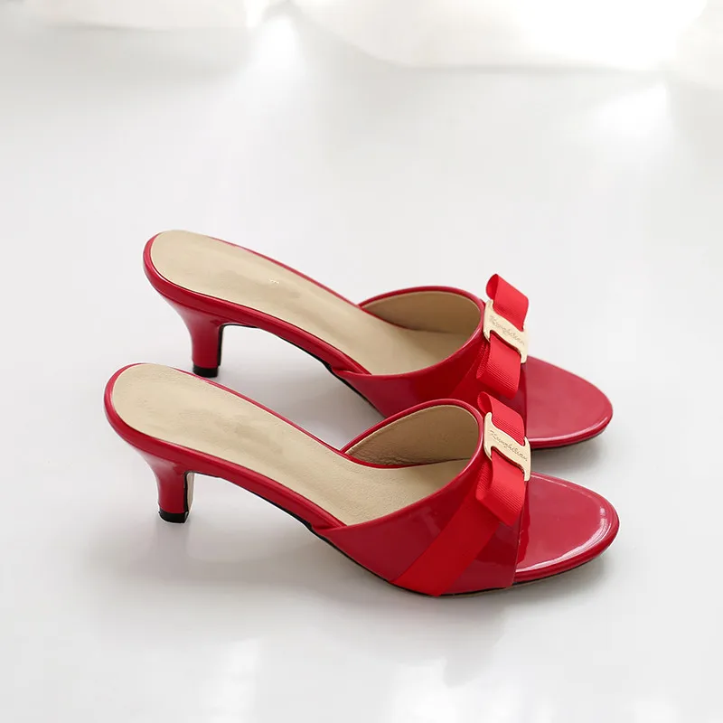 Slippers Female Summer Fashion High-heeled Women's Buckle Fine Heel Patent Leather Sandals Large Size 33-43 | Обувь