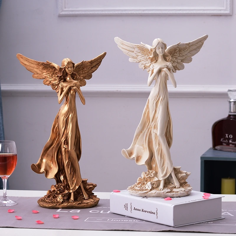 

European Angel Sculpture Ancient Greek Goddess Statues Retro Resin Ornaments Home Office Living Room Desktop Decoration Figurine