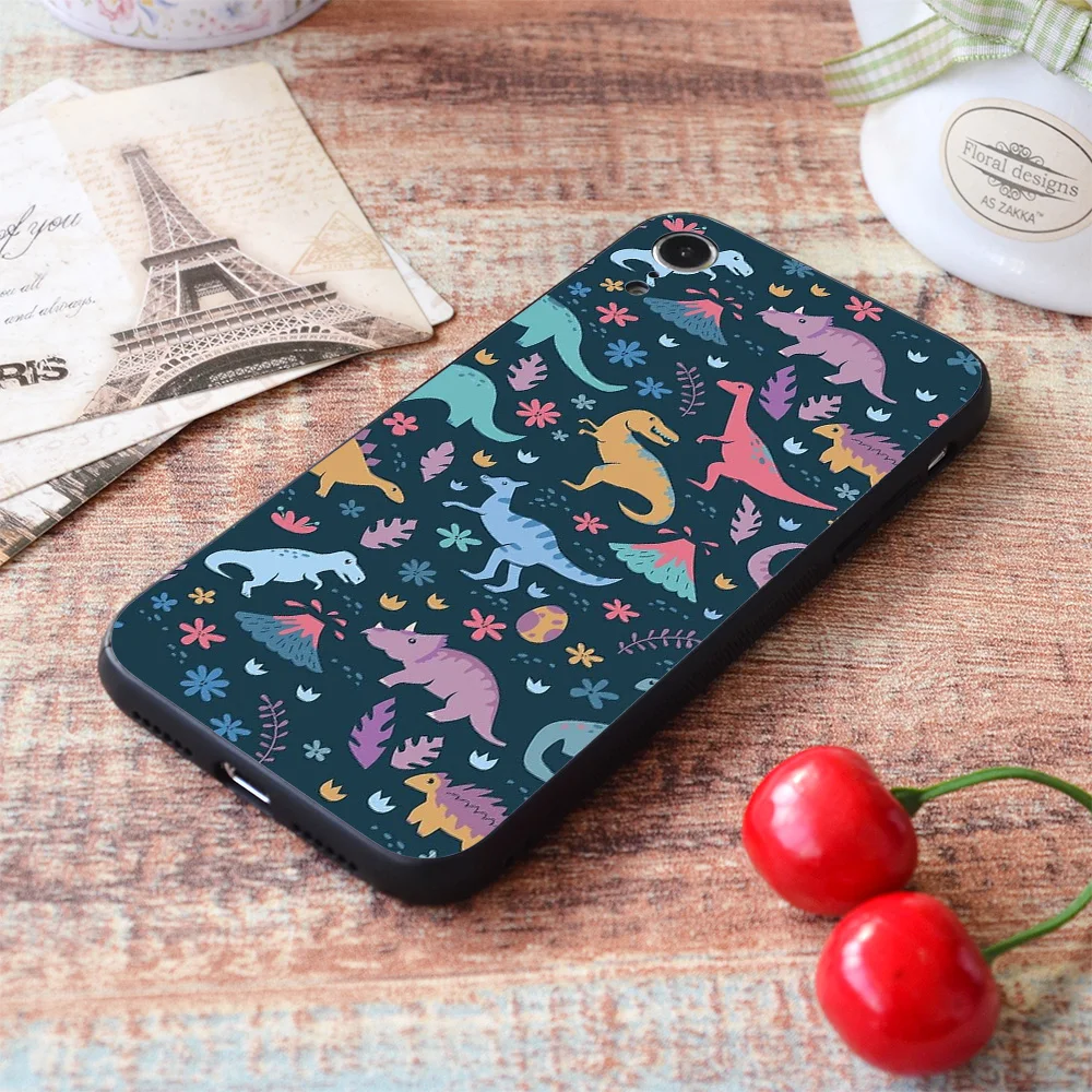 for iphone dinosaur pattern with flowers and volcanoes soft tpu border apple iphone case free global shipping
