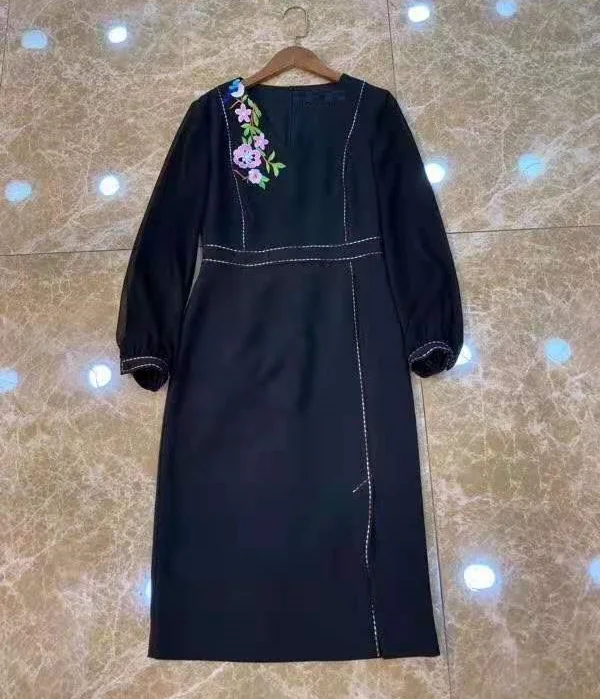

Festa Vestidos De 2021 Spring Party Cocktail Women V-Neck Luxurious Embroidery Long Sleeve Bodycon Sheath Dress Pink Black 3XL