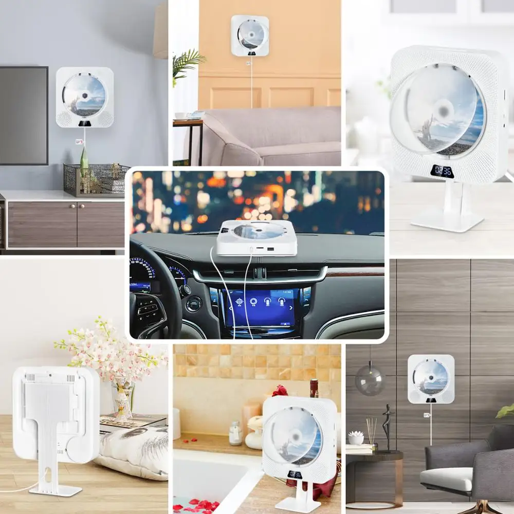 

Wall Mountable CD Player With Bluetooth Built-in 2 HiFi Loudspeakers LCD Display Home Audio Boombox Remote Control FM Radio