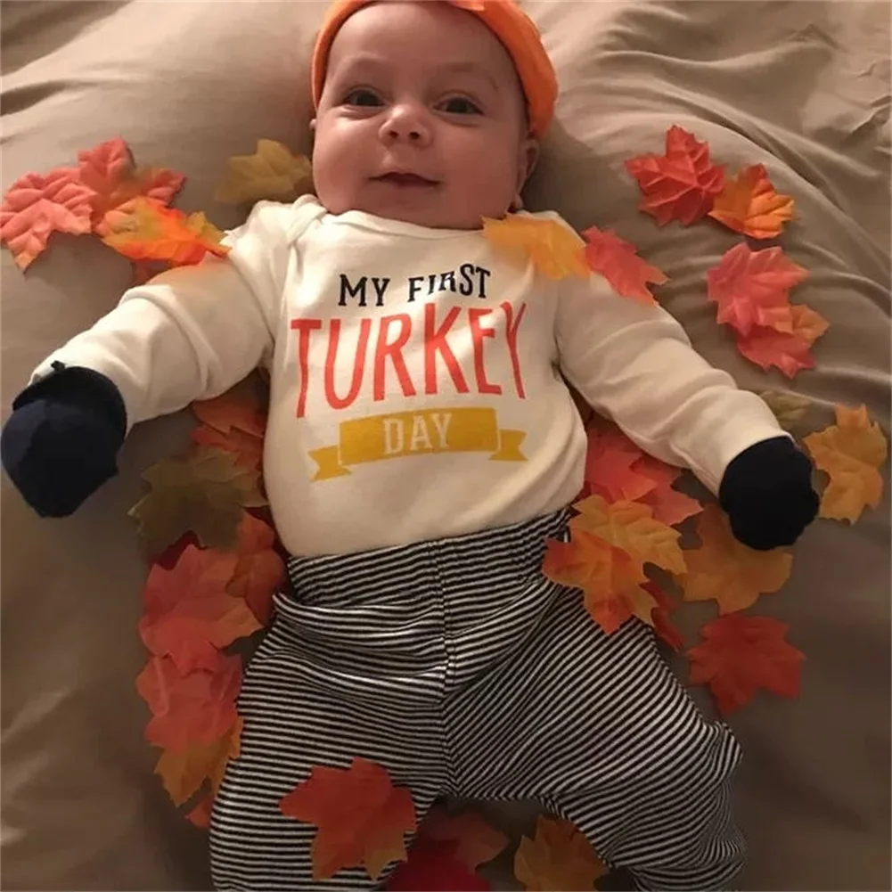 Baby Boy Girls Clothes Set 2019 Toddler Newborn Autumn Long Sleeve Thanksgiving My First Turkey Day T-shirt Tops Pants Outfits | Детская