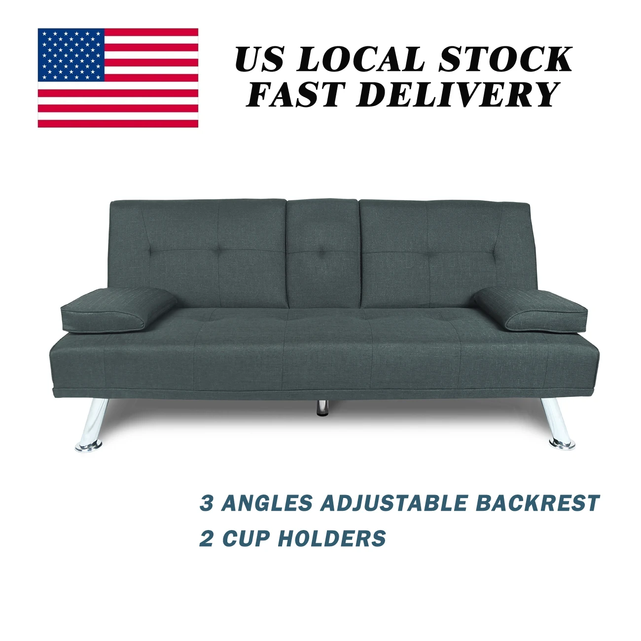 

66,2 ''ткань футон диван кровать 3-Угол спальное место Современная Складная Мебель для гостиной диван падение вниз средняя Задняя 2 чашки держа...