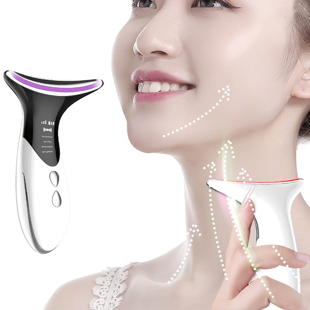 

Neck Face Lifting Massager Sonic Vibration Wrinkle Free Device, Heat Generated Jawline Definer 3LED Light Neck Lift Device