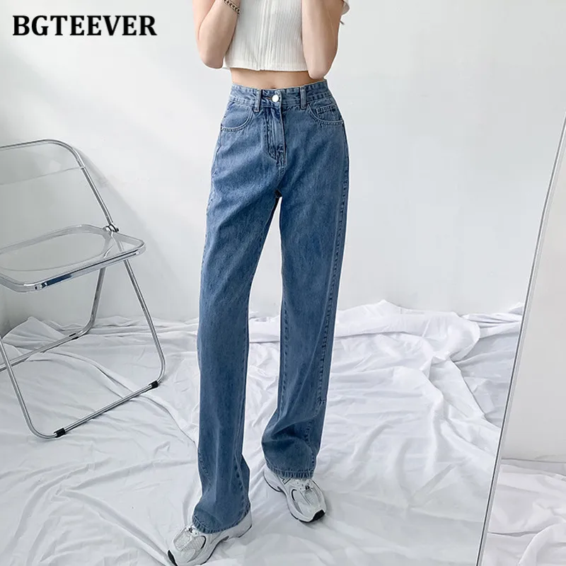 

BGTEEVER Autumn Loose Straight Jeans Pants for Women Casual High Waist Ladies Pockets Patchwork Denim Pants Female Trousers 2021