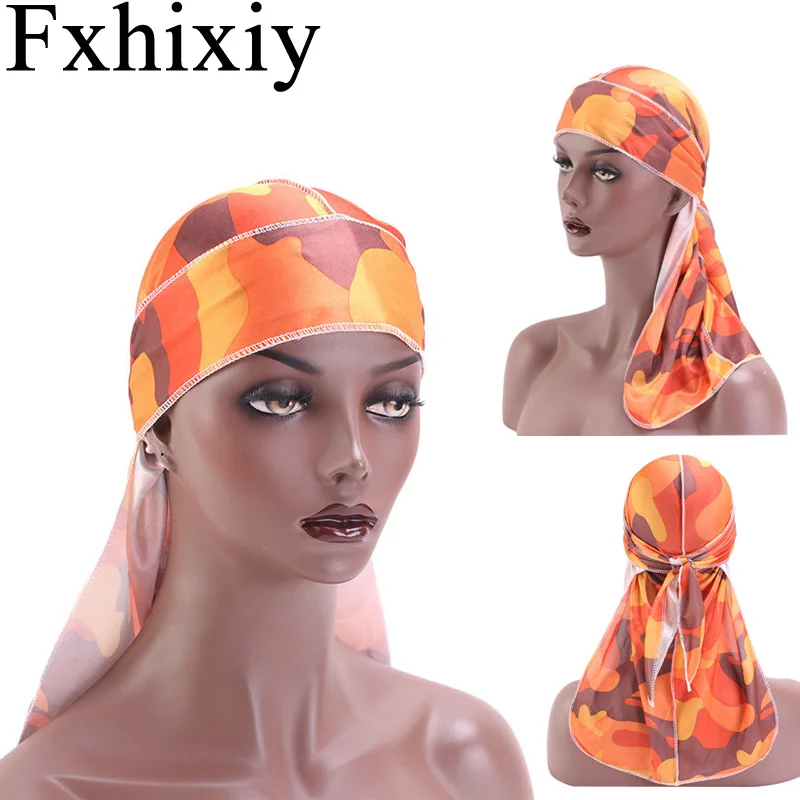 

New Unisex Print Silky Durag Men's Headwear Camouflage Shiny Durag Doo Rag Bandanas Pirate Hat Hair Accessories