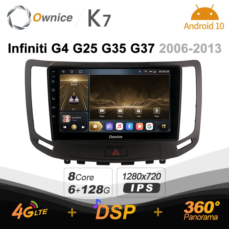 

Автомагнитола Ownice K7 Android 10,0 для Infiniti G4 G25 G35 G37 2006 - 2013 4G LTE 360 2DIN, автомобильная аудиосистема 6G + 128G