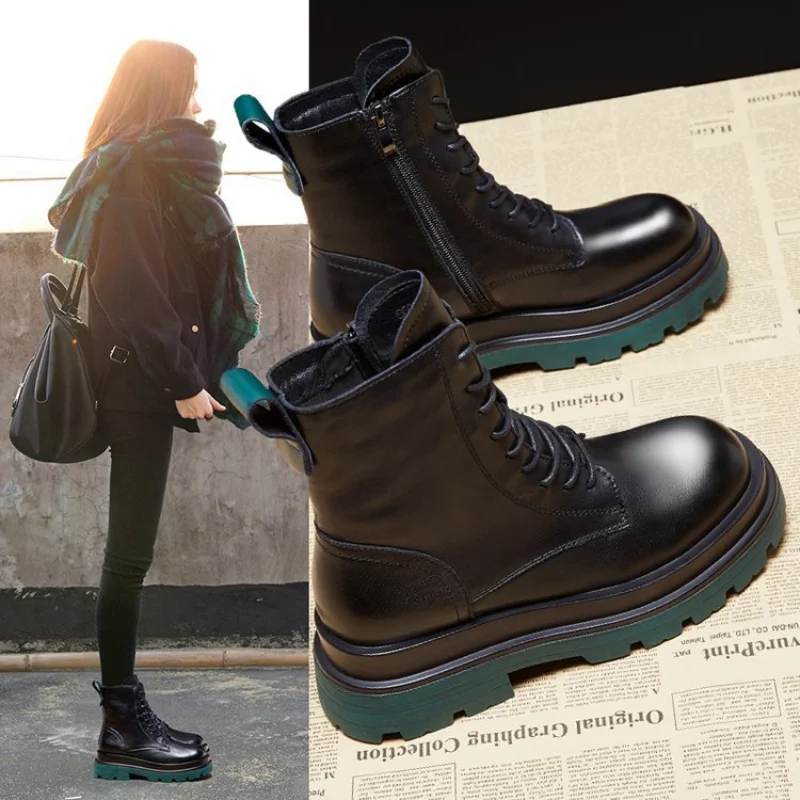 

Real Soft Leather Women's Boots New Autumn and Winter Women's Shoes Autumn Boots Short Boots Single Boots Motorcycle Boots