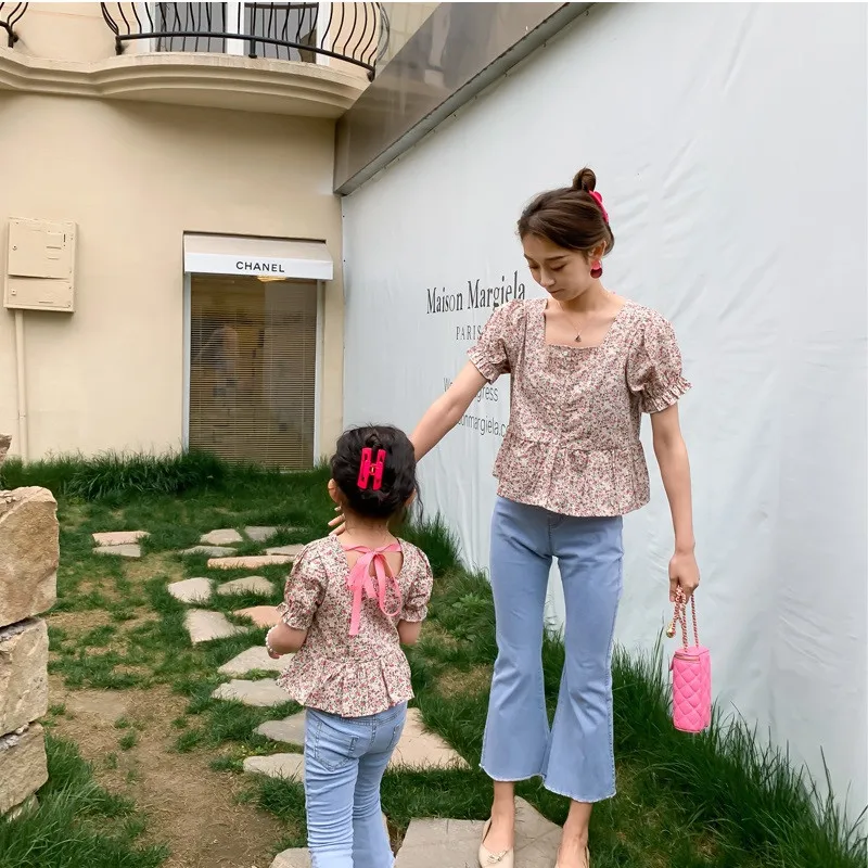 

Family Maching Outfit Clothes Girls Floral T-shirt Women Top Cotton kids Clothes Fashion Mum and Me Clothes Family Clothing New