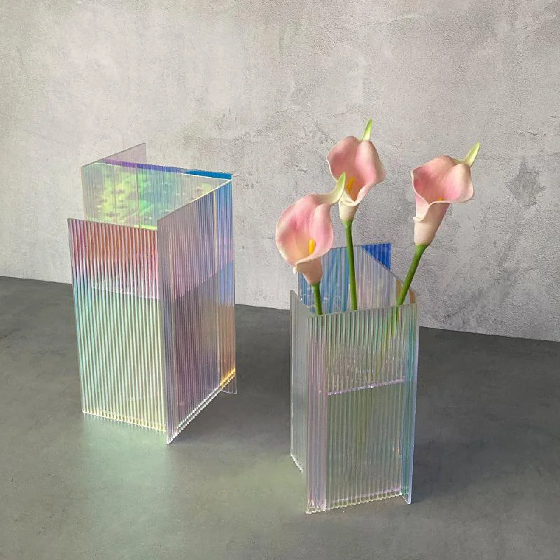 

Corrugated Colorful Phantom Acrylic Vase Ladder Design Nordic Creativity Decorative Ornaments Flowers And Flowers