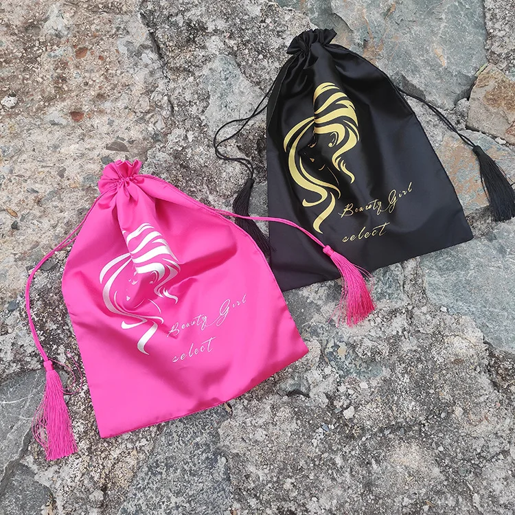 

15x20 18x30 30x40 см роскошная упаковка для волос, париков, Подарочный пакет, шелковая лента, кисточки, атласные мешки для хранения, печать логотипа,...