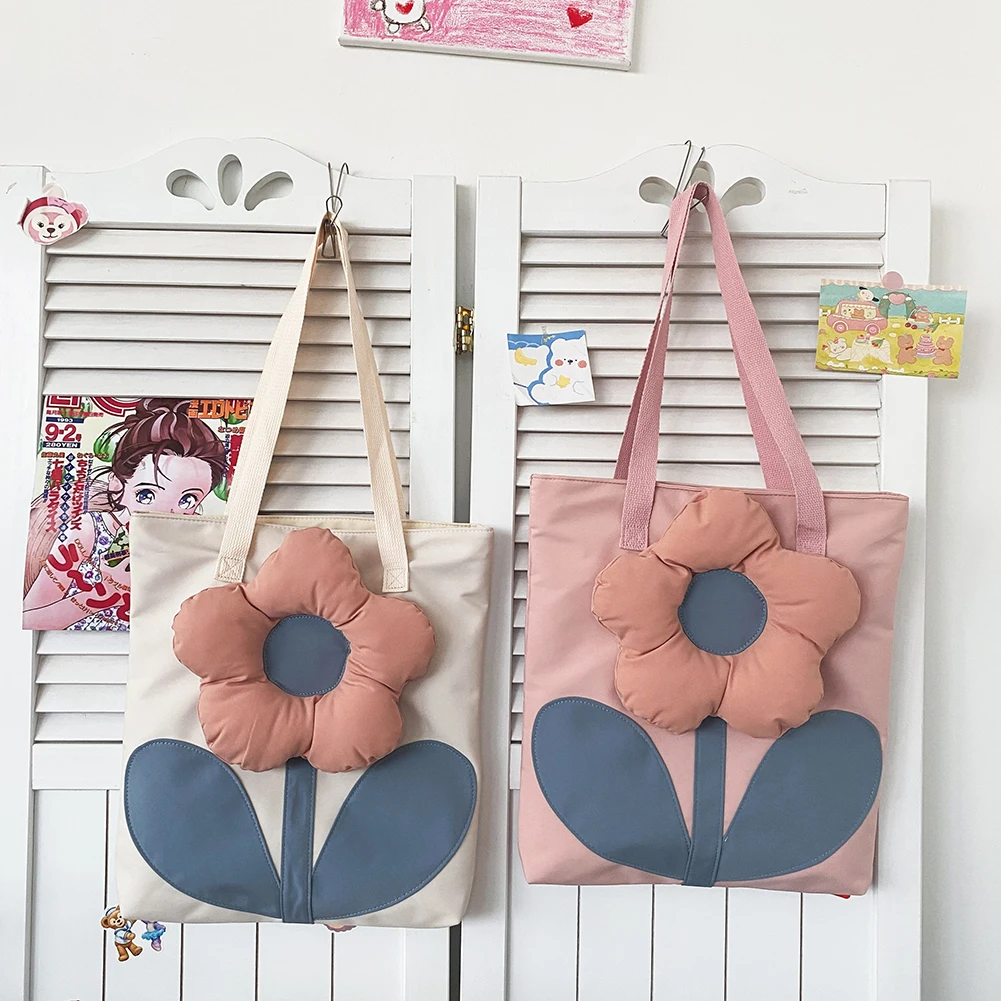

New 3D Flower Shape Shoulder Bag Fashion Women Nylon Shopping Bags Casual Young Ladies Large Capacity Zipper Tote Handbags