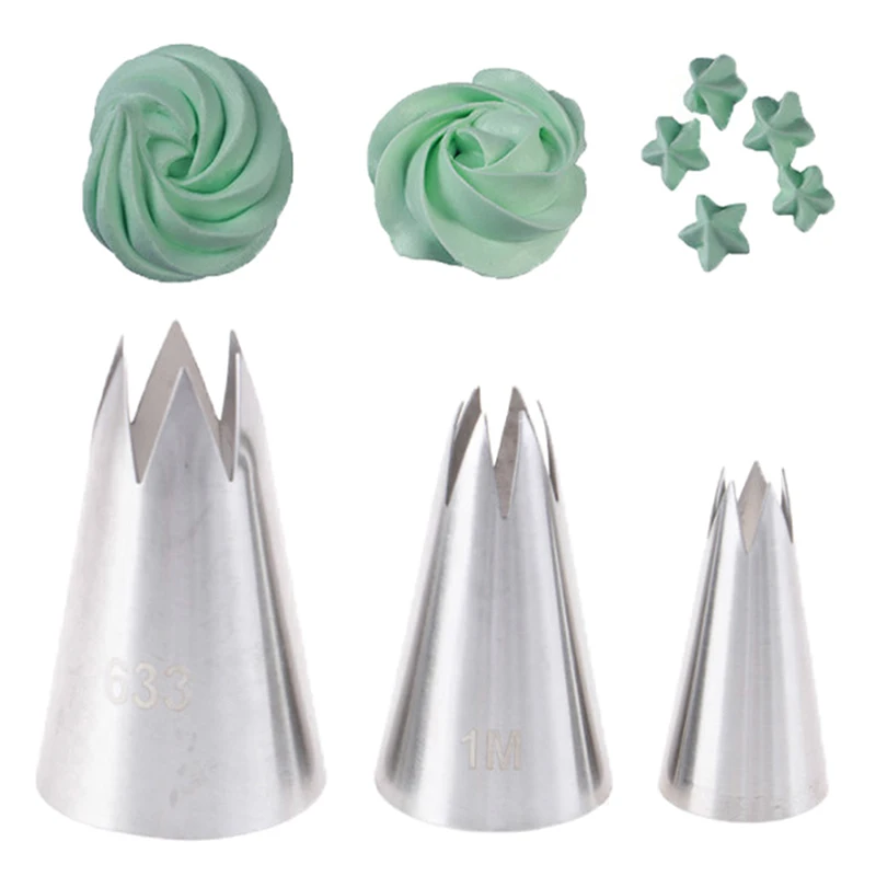 

3 Set 3pcs Different Style Stainless Steel Fondant Cake Nozzles Piping Nozzles Pastry Tips Decorating Tool