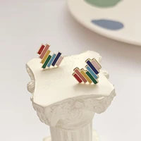 rainbow heart stud earrings for women teen girl friend kid cute colorful trendy fashion jewelry dangle pendientes s925 pin