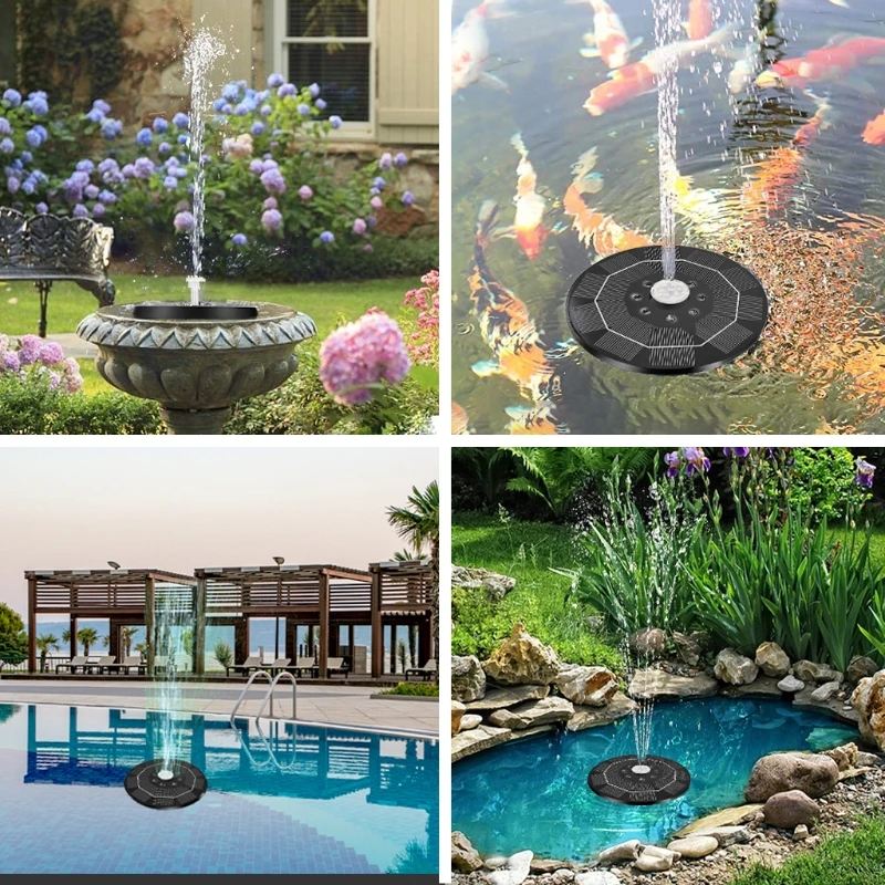 

MXLB 5V 3W Solar Fountain Pump for Bird Bath Water Pump with 8 LED Lights 6 Nozzles for Garden Pond Pool Backyard Decoration