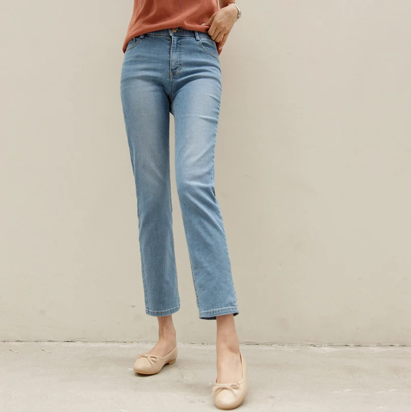Прямые джинсы до щиколотки с высокой талией, женские весенне-летние шикарные облегающие прямые джинсовые брюки, женские повседневные уличн... от AliExpress WW