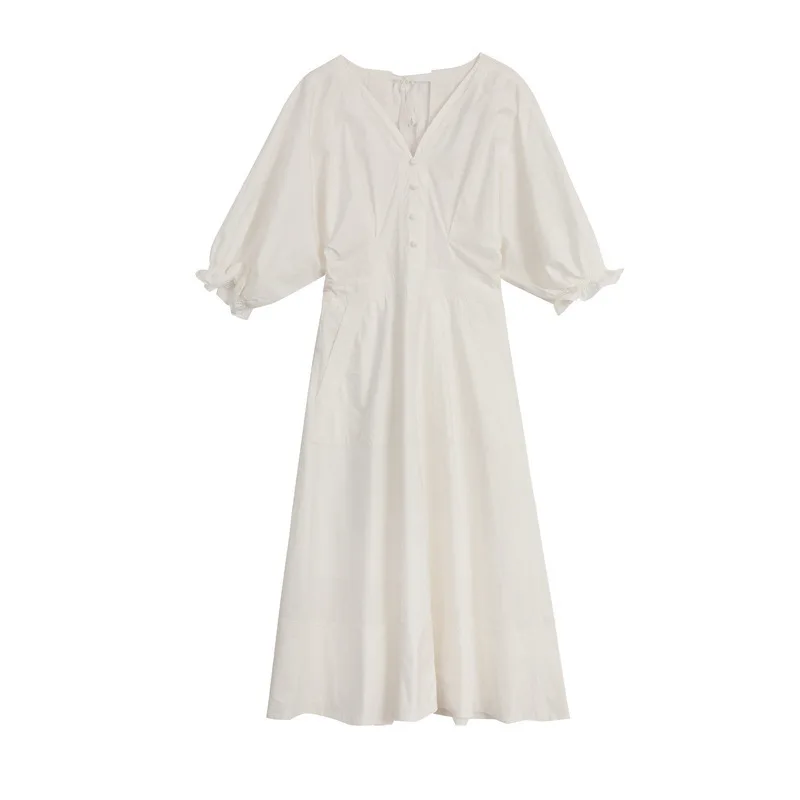 red same dress women's summer V-neck bubble sleeve fashion new thin temperament long A-line trend | Женская одежда