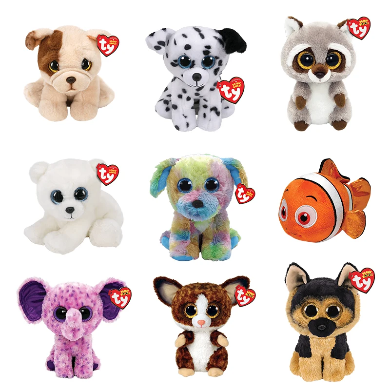 

15CM Ty Beanie Boos Big Glitter Eyes Mouse Cat Dog Dinosaur Owl Fox Plush Stuffed Animal Super Soft Christmas Birthday Gift