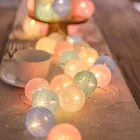 Гирлянда из 20 светодиодных хлопковых шариков, Рождественская сказочная осветительная цепочка для улицы, праздника, свадьбы, вечеринки, украшение для дома