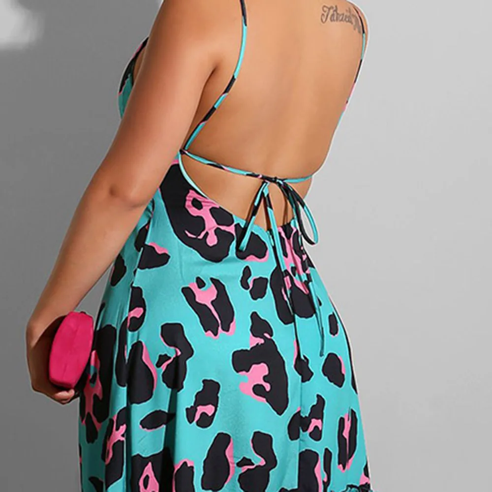 Cyan/длинное платье на бретельках с принтом Летнее сексуальное открытой спиной и